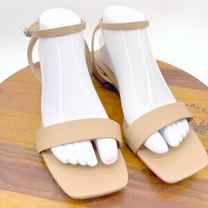 A New Day Sandals Womens 8.5 Tan Square Toe Ankle Strap Low Block Heel 1"